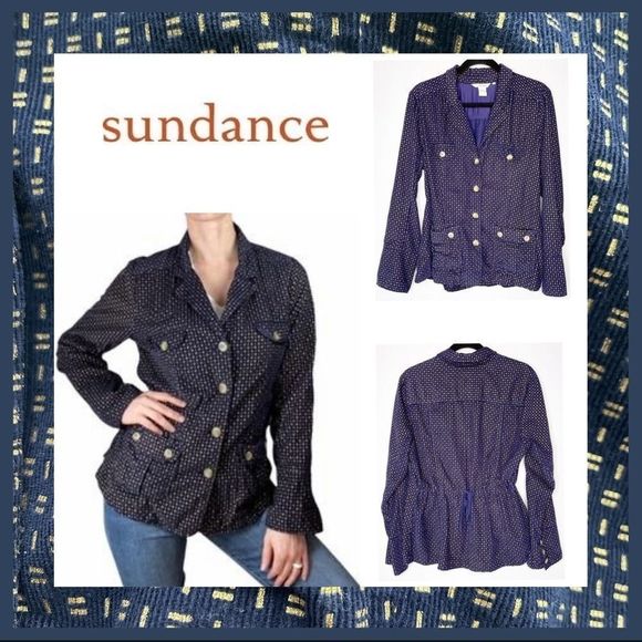 Sundance Navy Corduroy Mini Gold Pattern Jacket Size L - Picture 1 of 14